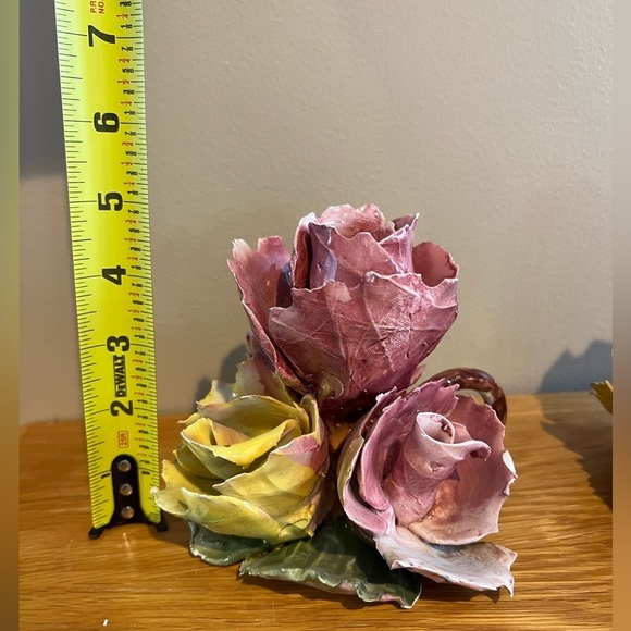 Vintage Pink Roses Pair Of Candle Stick Holders Italian Porcelain 5”T X 6”W - Picture 11 of 12